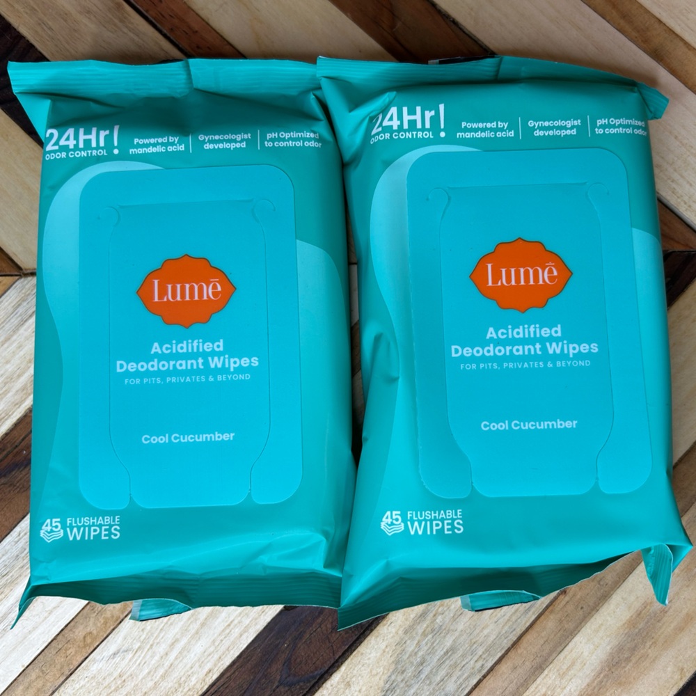 (2) Lume Full Size Package 45 count Acidified Deodorant Wipes Cool Cucumber 90ct